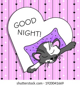 Cute cat sleeping on a pillow in a heart.