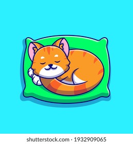 Cute Cat Sleeping On Pillow Cartoon Vector Icon Illustration. Animal Nature Icon Concept Isolated Premium Vector. Flat Cartoon Style