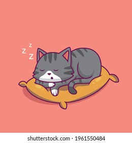 Cute cat sleeping on the pillow cartoon illustration The Concept of Isolated Technology. Flat Cartoon Style Suitable for Landing Web Pages, Banners, Flyers, Stickers, Cards