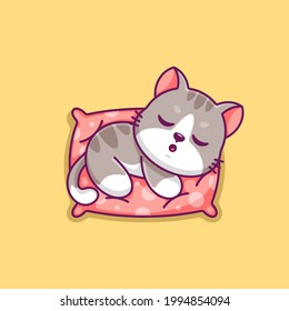 Cute cat sleeping on pillow cartoon