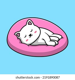 Cute Cat Sleeping On Pillow Cartoon Vector Icon Illustration. Flat Cartoon Concept