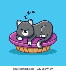 Cute Cat Sleeping On Pillow Vector Cartoon Illustration. Flat Cartoon Style.