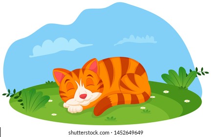 Cute Cat Sleeping in Park-open Sky - Vector