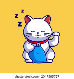 Cute Cat Sleeping With Pillow Cartoon Vector Icon Illustration. Animal Nature Icon Concept Isolated Premium Vector. Flat Cartoon Style