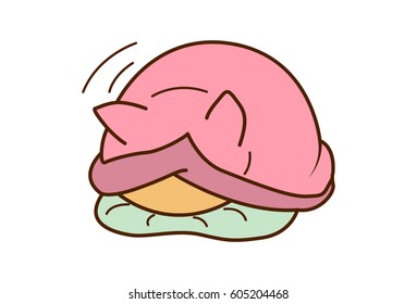 Cute Cat sleeping under the blanket. vector illustration. Isolated don white background.