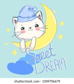 Cute Cat Sleeps On Moon Magic Stock Vector (Royalty Free) 1509706679 ...