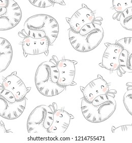 Cute cat sleeps vector illustration pattern seamless, design textile