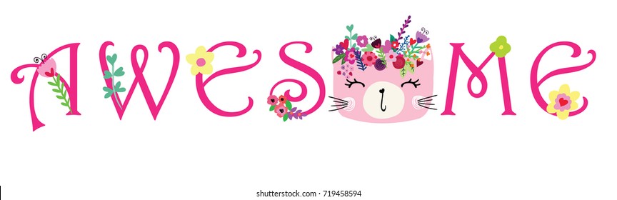 Cute cat slogan vector artwork cartoon illustration