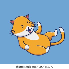 Cute cat slying down look so happy and lazy. Animal Isolated Cartoon Flat Style Sticker Web Design Icon illustration Premium Vector Logo mascot
