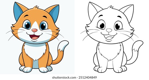 Cute Cat Smile Cartoon Coloring Page For Kids