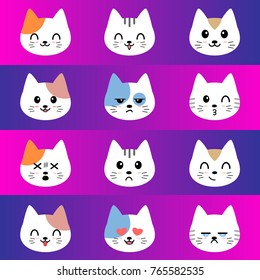 cute cat smile emoticon emoji set vector illustration