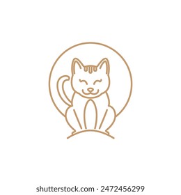 cute cat smile line mascot vector logo design