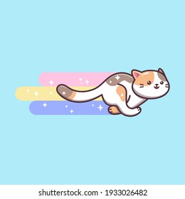 Joli sourire de chat courant avec un arc-en-ciel et des étoiles