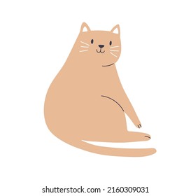 Cute cat smiling. Funny feline animal, happy home kitty. Adorable amusing kitten. Sweet lovely character in Scandinavian style. Childish colored flat vector illustration isolated on white background