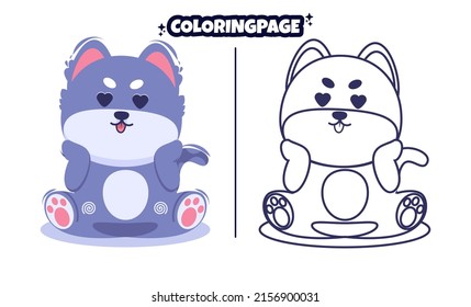 cute cat smiling in love with coloring book suitable for kids