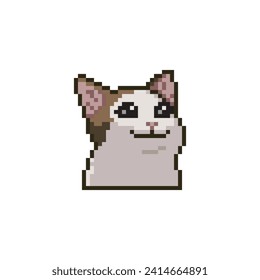 Cute cat smiling, pixel art meme