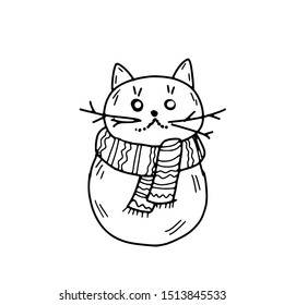 Cute cat snowman doodle hand drawn illustration.
