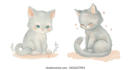 lindo gato suave acuarela ilustración vectorial