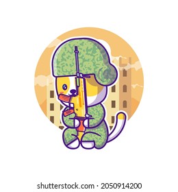 Cute Cat Soldier Army Mascot Cartoon Illustration