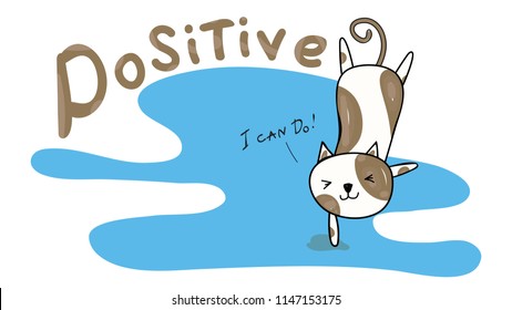 Cute Cat somersault Do something impossible And words i’can do it. vector design Positive thinking concept for self belief, positive attitude and motivation Animal illustration.