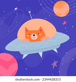 cute cat in the space night