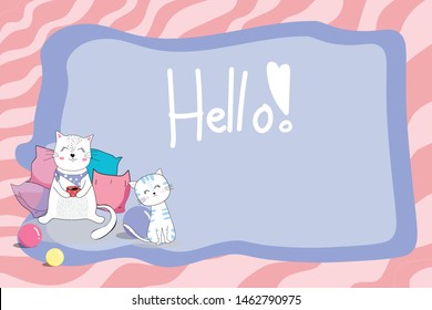 Cute cat with space .Pets background. Cartoon styled vector illustration.