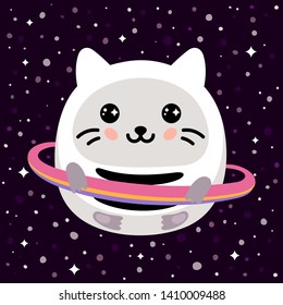 Cute cat in space vector illustration