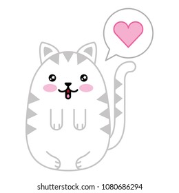 cute cat with speech bubble and heart kawaii character