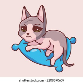 cute cat sphinx lying on pillow for sleep. isolated cartoon animal illustration. Flat Style Sticker Icon Design Premium Logo vector. Mascot Character