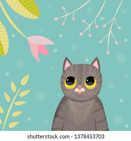 Cute Cat in Spring Illustration