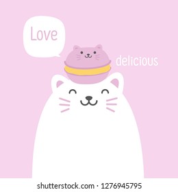 Cute cat of square gift tag, card, postcard,Happy valentines day
