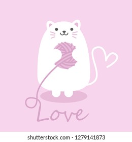 Cute cat of square gift tag, card, postcard,Happy valentines day