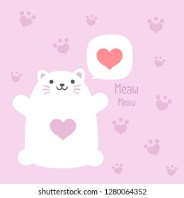 Cute cat of square gift tag, card, postcard,Happy valentines day