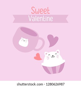 Cute cat of square gift tag, card, postcard,Happy valentines day