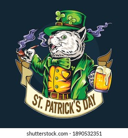 cute cat St. Patrick's Day holding a glass full of beer. vector