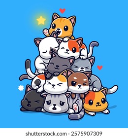 Cute Cat Stack Playing Cartoon Vector Icon Illustration. Animal 
Nature Icon Concept Isolated Premium Vector. Flat Cartoon 
Style 