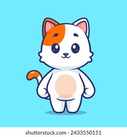 Cute Cat Standing Cartoon Vector Icon Illustration. Animal Nature Icon Concept Isolated Premium Vector. Flat Cartoon Style