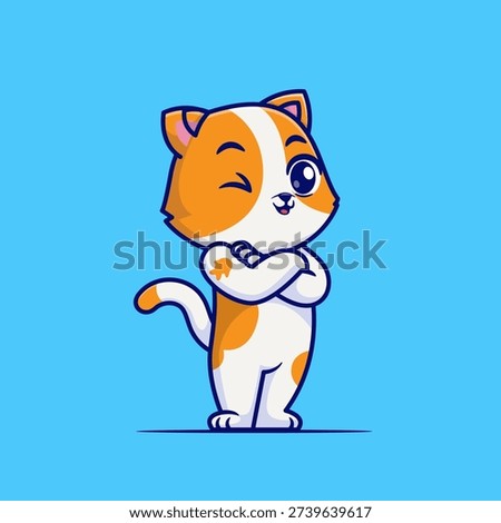 Cute Cat Standing With Folding Hand Cartoon Vector Icon Illustration. Animal Nature Icon Concept Isolated Premium Vector. Flat Cartoon Style