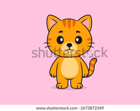 Cute Cat Standing Front Pose – Flat Vector Cartoon Illustration of a Cat Character.