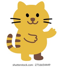 Lindo gato de pie dibujado a mano de color plano diseño de Plantilla de Ilustración vectorial