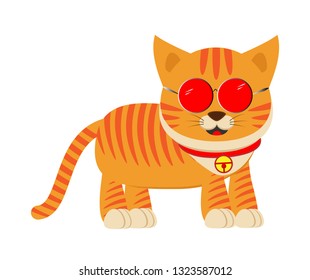 Cute cat standing relaxation cartoon on white background