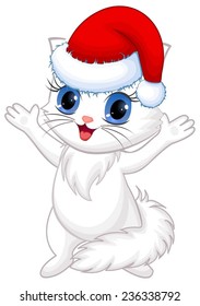 Cute cat standing with a Santa hat