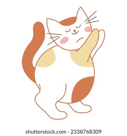 A cute cat stands on its hind legs and asks to be held. Doodle color clip art on a white background.