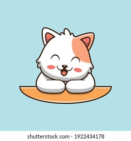 cute cat stands at the table cartoon illustration