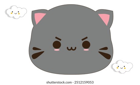 Lindo concepto de pegatina de gato. Cara enojada