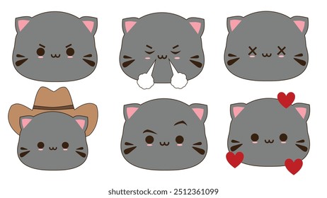 Cute Cat Sticker Concept. Cute sticker collection. Emoji Cat