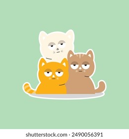 cute cat sticker illustration, with happy expression, flat design style