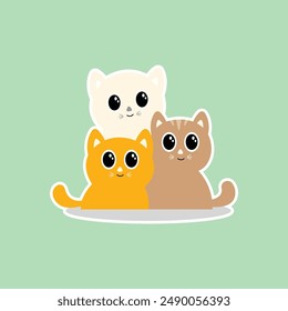 cute cat sticker illustration, with happy expression, flat design style