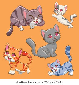 cute cat sticker isolated vector pack