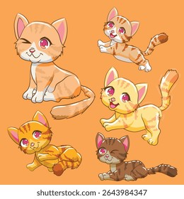 cute cat sticker isolated vector pack